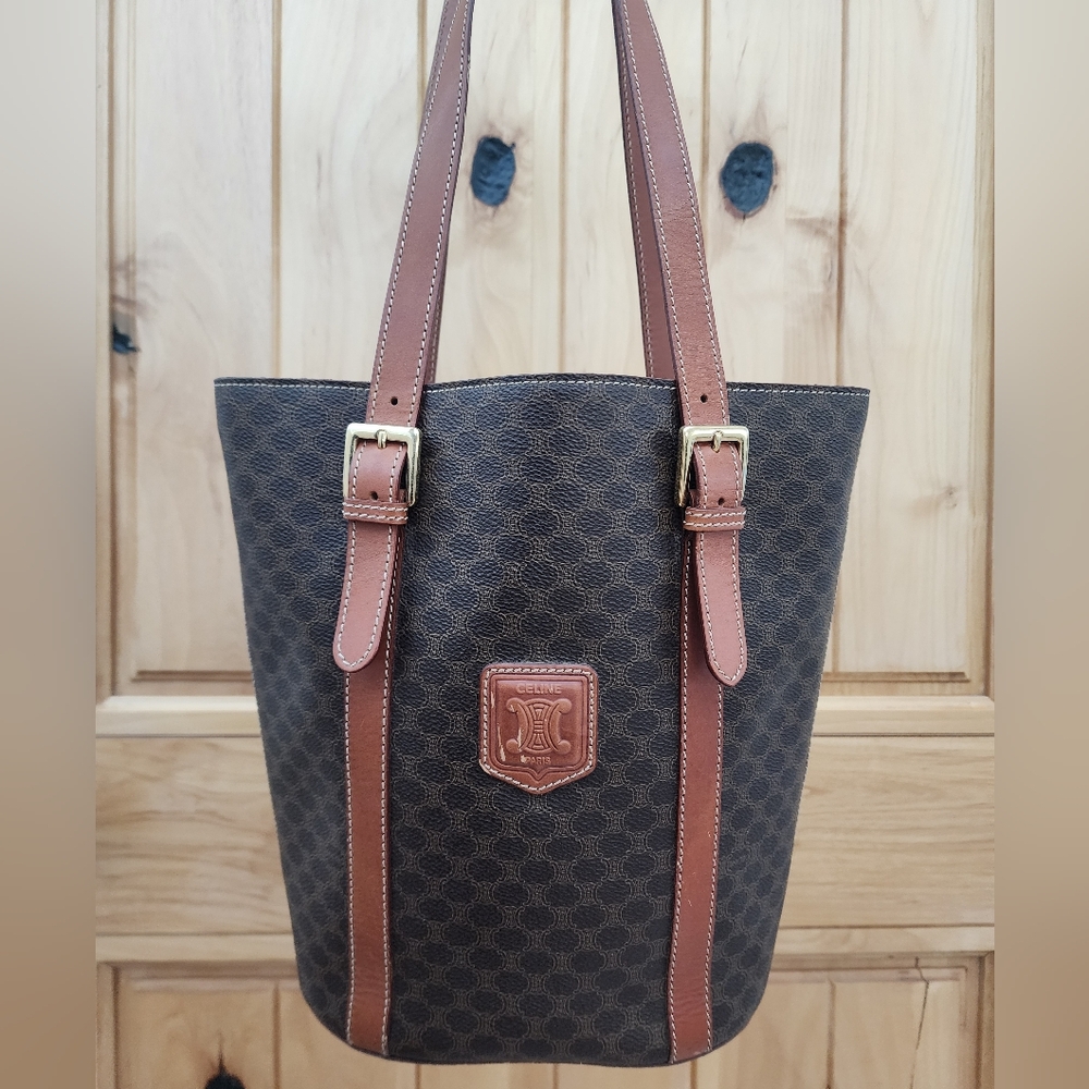 AUTHENTIC Celine Macadam Monogram Bucket Shoulder Tote Bag